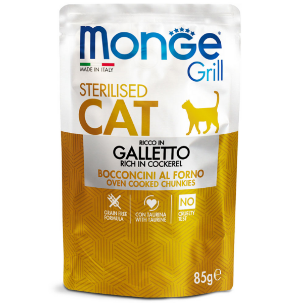 Monge Grill Grain Free Sterilised Cat bocconcini 85 gr - Galletto