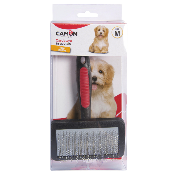 Cardatore in acciaio con punte ricoperte e testa in plastica per cani e gatti Camon
