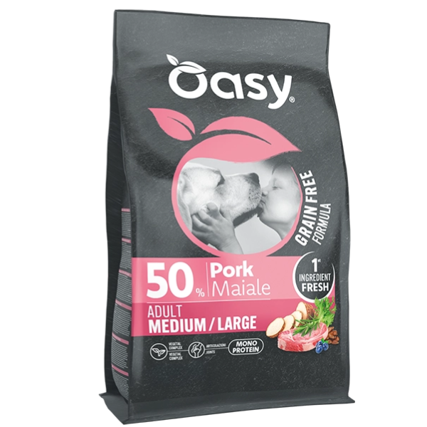 Oasy Grain Free formula Adult Medium/Large Maiale