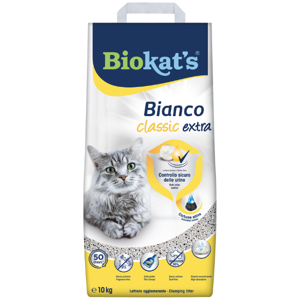 Lettiera agglomerante per gatti in bentonite Biokat's Bianco