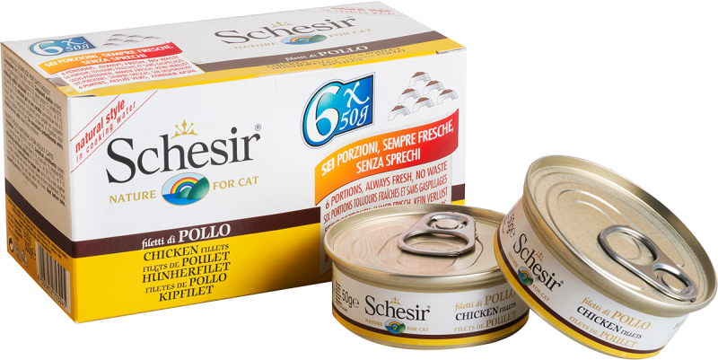 Schesir Cat Soft Adult filetti in gelatina alimento completo lattina Multipack 6x50 gr - Filetti di Pollo al Naturale