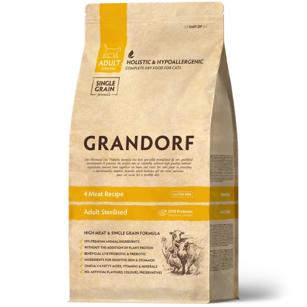 Grandorf Cat Sterilised Hypoallergenic multiproteico 4 carni