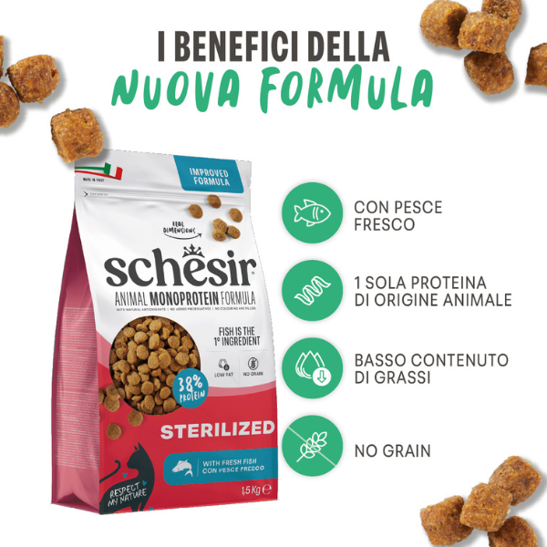 Schesir Cat Sterilized  Monoprotein formula Grain free Low Fat Pesce fresco