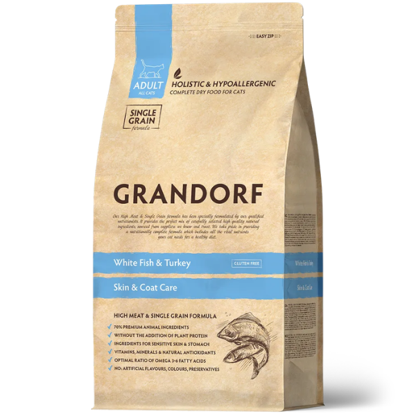 Grandorf Cat Adult Hypoallergenic Skin&Coat Care Pesce bianco e tacchino