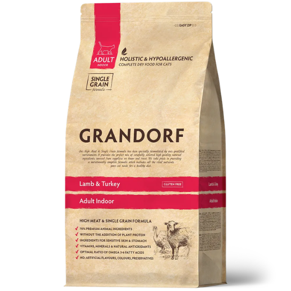 Grandorf Cat Adult Indoor Hypoallergenic Agnello e tacchino
