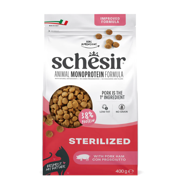 Schesir Cat Sterilized  Monoprotein formula Grain free Low Fat Prosciutto