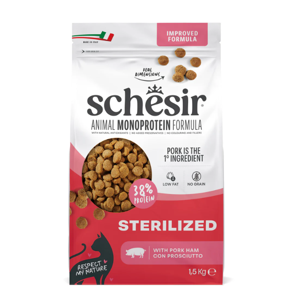 Schesir Cat Sterilized  Monoprotein formula Grain free Low Fat Prosciutto