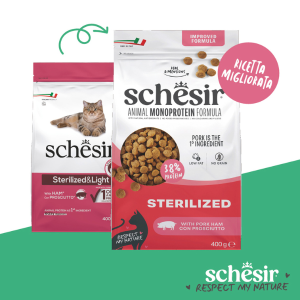 Schesir Cat Sterilized  Monoprotein formula Grain free Low Fat Prosciutto