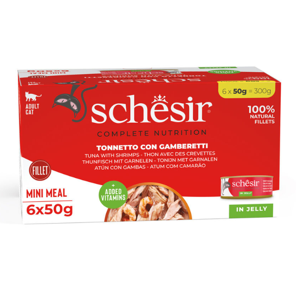 Schesir Cat Soft Adult filetti in gelatina alimento completo lattina Multipack 6x50 gr