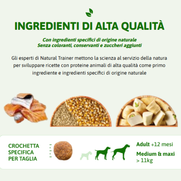 Natural Trainer Speciality Nutrition Sensitive Monoproteico Medium&Maxi Adult con Salmone e cereali integrali