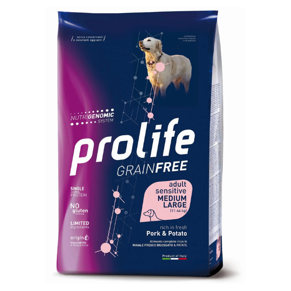Prolife Grain Free Cane Adult Sensitive Medium/Large Maiale e Patate