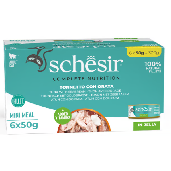 Schesir Cat Soft Adult filetti in gelatina alimento completo lattina Multipack 6x50 gr