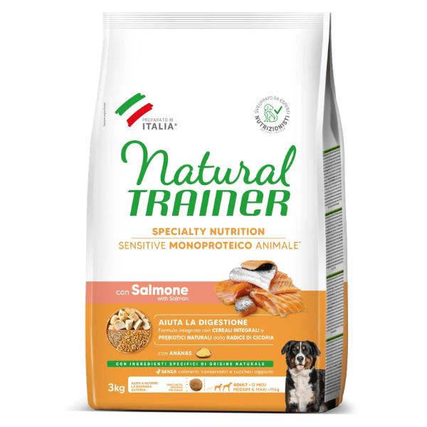 Natural Trainer Speciality Nutrition Sensitive Monoproteico Medium&Maxi Adult con Salmone e cereali integrali