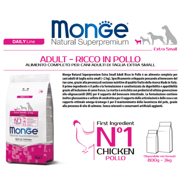 Monge Natural Superpremium Extra Small Adult Ricco di Pollo