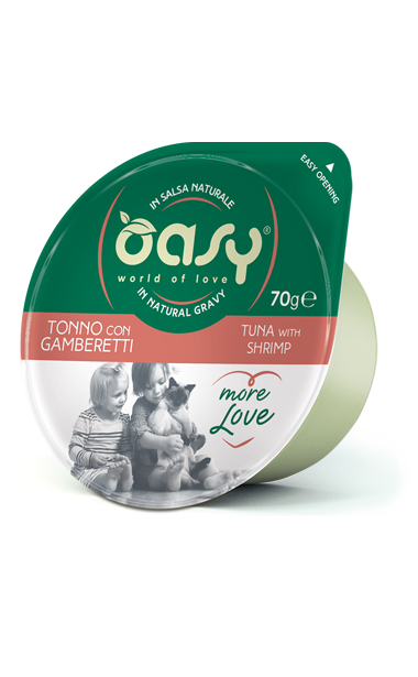 Oasy More Love Cat Green Cup in salsa naturale 70 gr - Tonno e Gamberetti