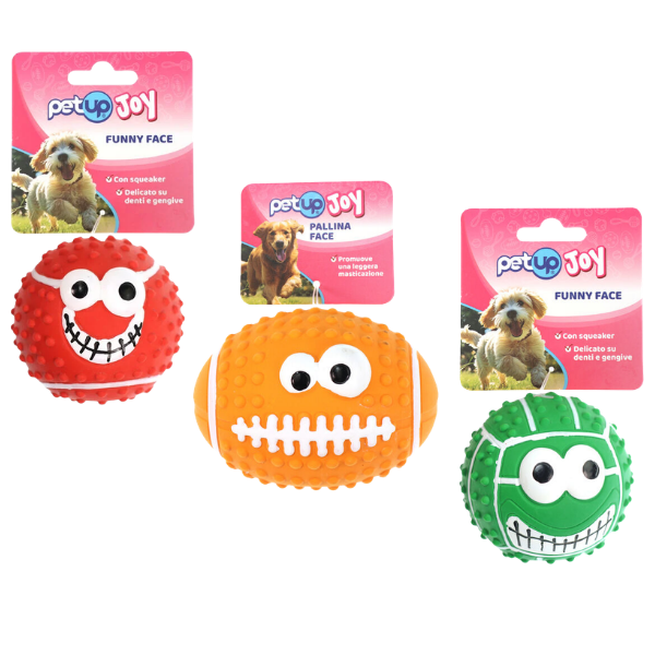 PetUp Joy gioco per cani Palla con squeaker Face per denti e gengive