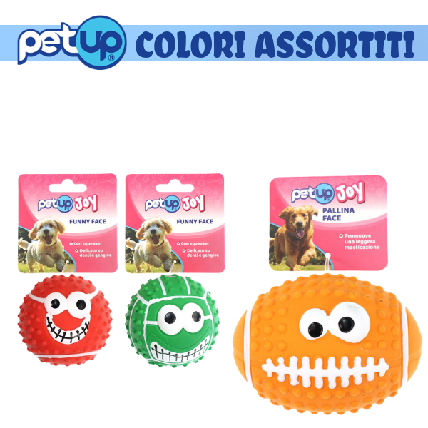 PetUp Joy gioco per cani Palla con squeaker Face per denti e gengive