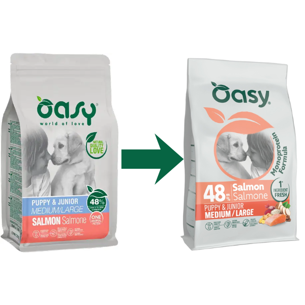 Oasy Monoprotein formula Puppy&Junior Medium/Large Salmone
