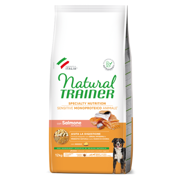 Natural Trainer Speciality Nutrition Sensitive Monoproteico Medium&Maxi Adult con Salmone e cereali integrali