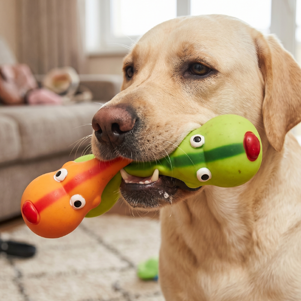 PetUp Joy gioco per cani Palla con squeaker Long Face per denti e gengive