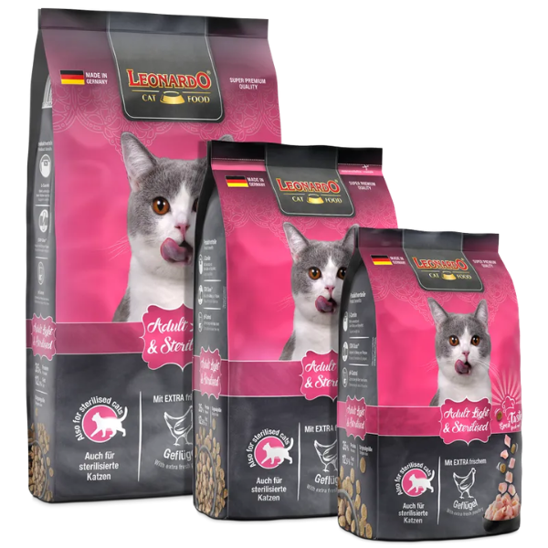 Leonardo Cat food Adult Light & Sterilised ricco di Pollame