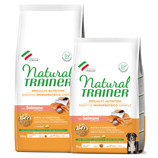 Natural Trainer Speciality Nutrition Sensitive Monoproteico Medium&Maxi Adult con Salmone e cereali integrali