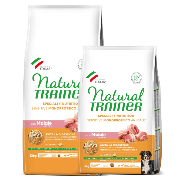 Natural Trainer Speciality Nutrition Sensitive Monoproteico Medium&Maxi Adult con Maiale e cereali integrali