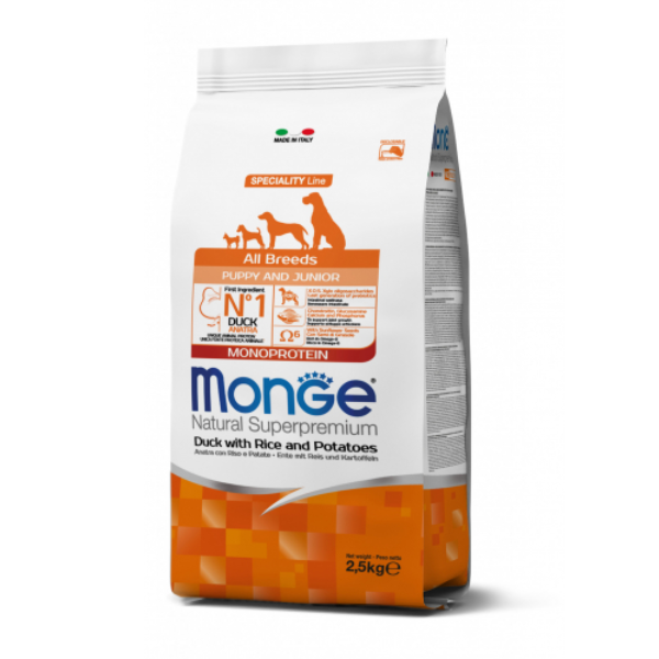 Monge Natural Superpremium All Breeds Puppy & Junior Monoprotein Anatra con Riso e Patate