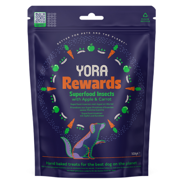 Yora Superfood Snack a base di insetti Dog Adult All Breeds Hypoallergenic 100 gr - Rewards - con mela e carota