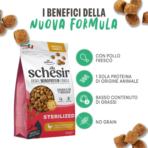 Schesir Cat Sterilized  Monoprotein formula Grain free Low Fat Pollo fresco