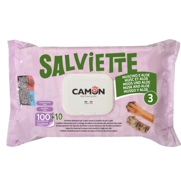 Salviette Detergenti per cani e gatti Maxi Formato da 110 pezzi Camon