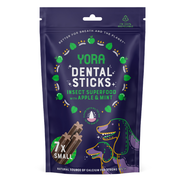 Yora Dental Sticks snack dentali a base di insetti con mela e menta - Snack dentali x7 Small Yora
