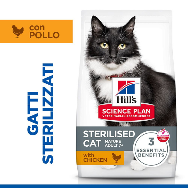hill's science plan mature 7+ adult sterilised alimento per gatti con pollo immagine8