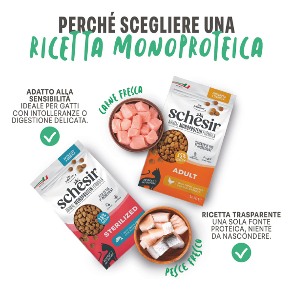 Schesir Cat Sterilized  Monoprotein formula Grain free Low Fat Pollo fresco
