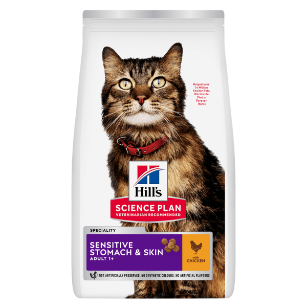 hill's science plan adult sensitive stomach & skin alimento per gatti con pollo immagine2