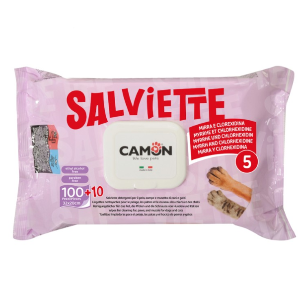 Salviette Detergenti per cani e gatti Maxi Formato da 110 pezzi Camon