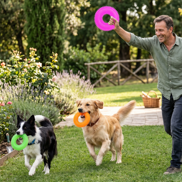 PetUp Joy gioco per cani Anello in TPR con squeaker Ring con punte per cuccioli