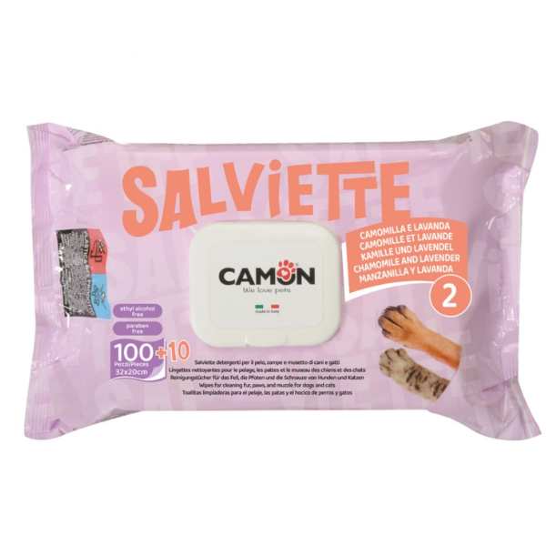 Salviette Detergenti per cani e gatti Maxi Formato da 110 pezzi Camon