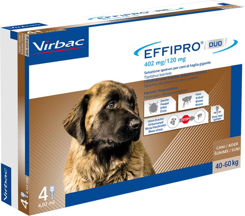 Virbac Effipro Duo Spot-On antiparassitario spot-on Cani  - 4 pipette per cani da 40 a 60 kg