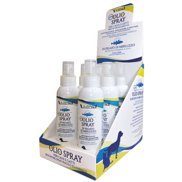 Unipro Olio di pesce Integratore alimentare per cani e gatti - Olio di Fegato di Merluzzo - Spray 125 ml