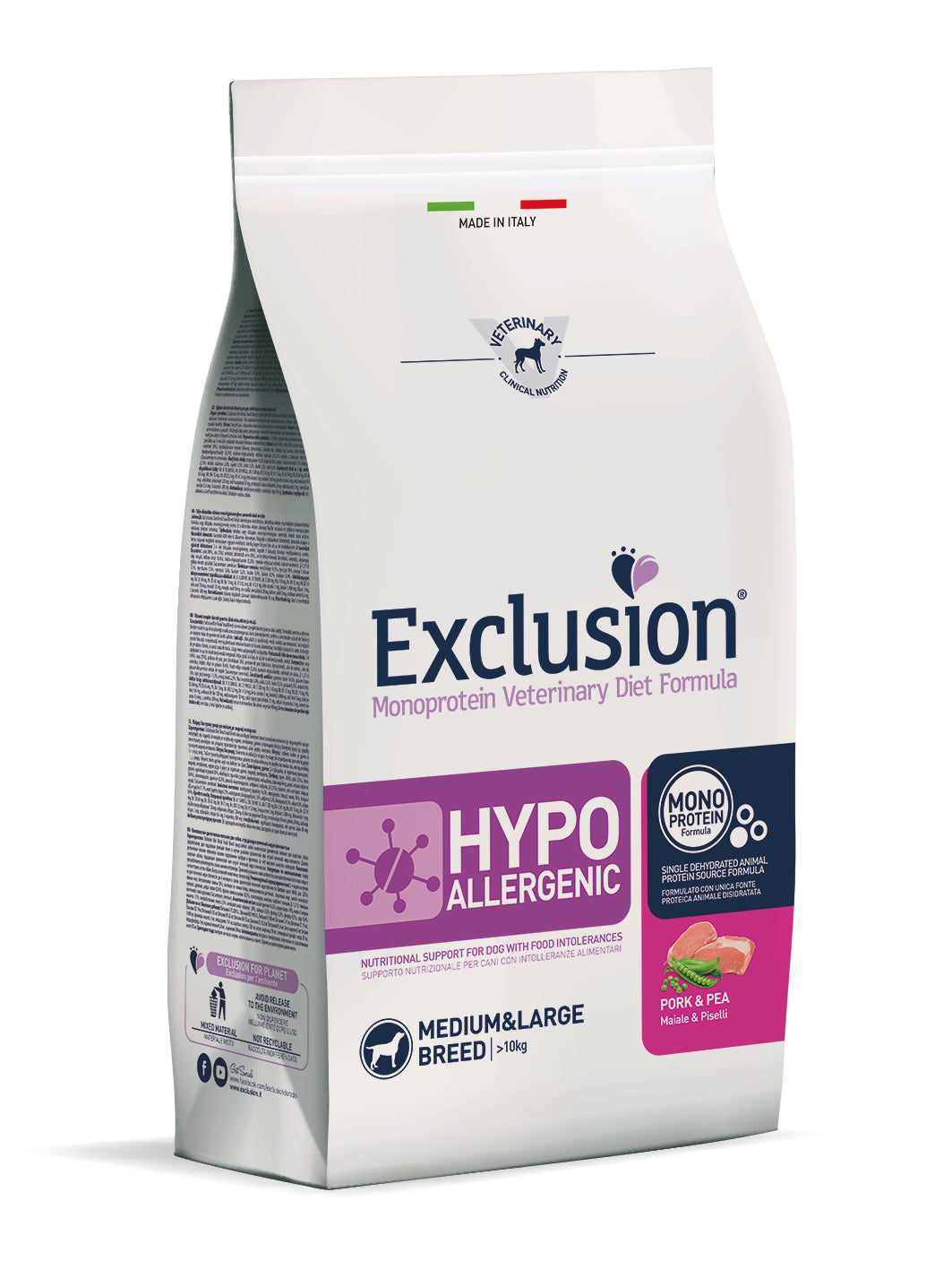 Exclusion Diet Hypoallergenic Medium/Large Breed Maiale e Piselli - 12 kg