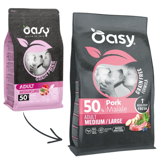 Oasy Grain Free formula Adult Medium/Large Maiale