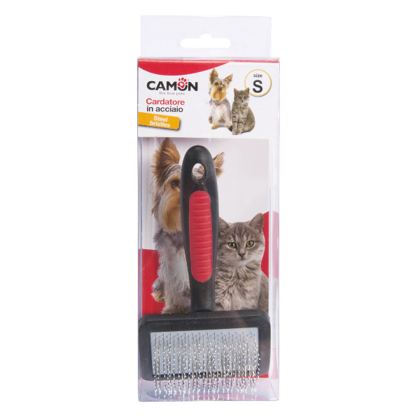 Cardatore in acciaio con punte ricoperte e testa in plastica per cani e gatti Camon
