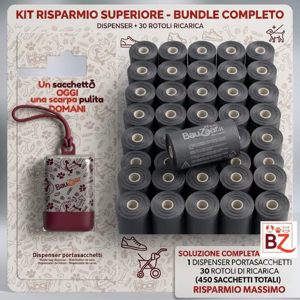 Bundle convenienza: Bauzaar Basics Sacchetti igienici per cani con dispenser   Bauzaar.it