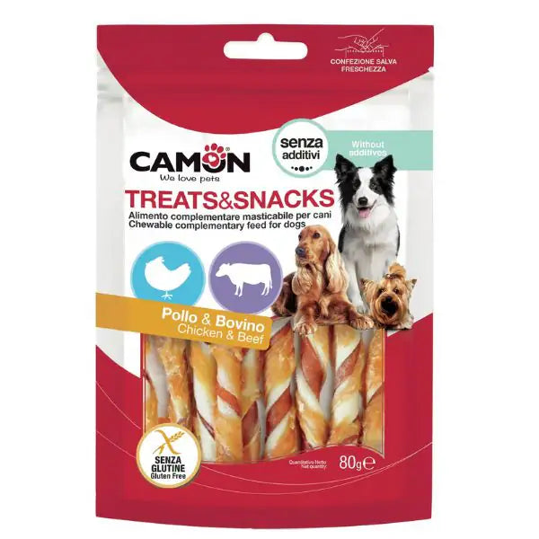 Camon Treats e Snacks per cani  Rolls bicolore di pelle bovina e suina con pollo - 80 gr bauzaarit.myshopify.com