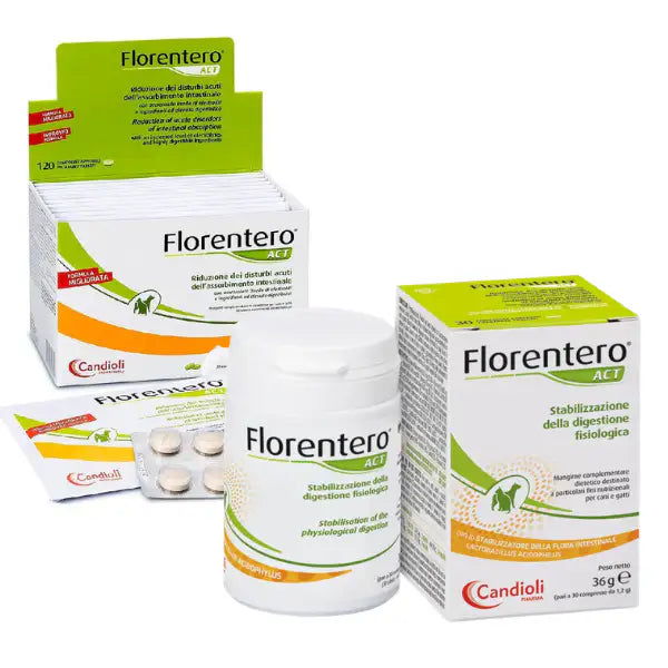 Candioli Pharma Florentero ACT Fermenti lattici Supporto d'urto contro la diarrea Compresse per cani e gatti   Bauzaar.it
