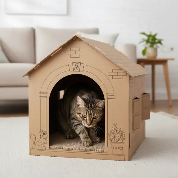 Casetta tiragraffi in cartone con catnip Ferribiella   bauzaarit.myshopify.com