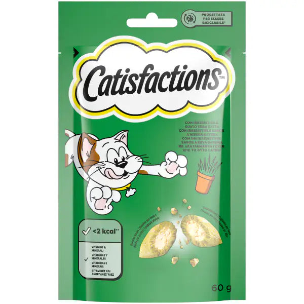 Catisfactions snack per gatto bustina 60 gr  Erba Gatta bauzaarit.myshopify.com