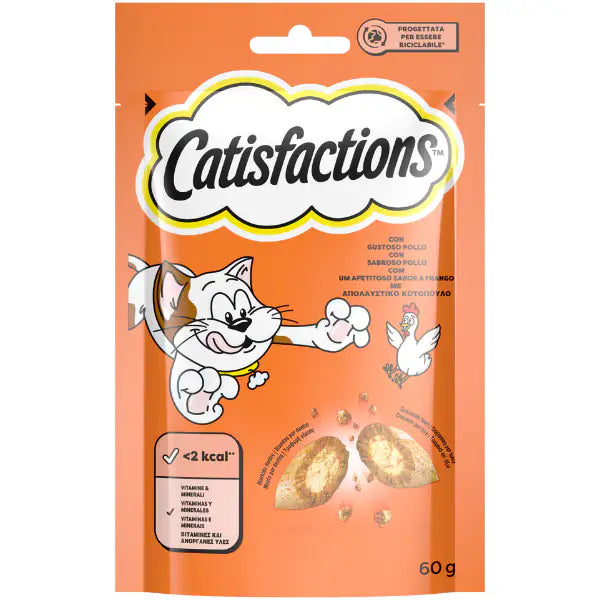 Catisfactions snack per gatto bustina 60 gr  Pollo bauzaarit.myshopify.com