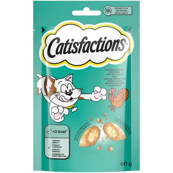Catisfactions snack per gatto bustina 60 gr  Tacchino bauzaarit.myshopify.com